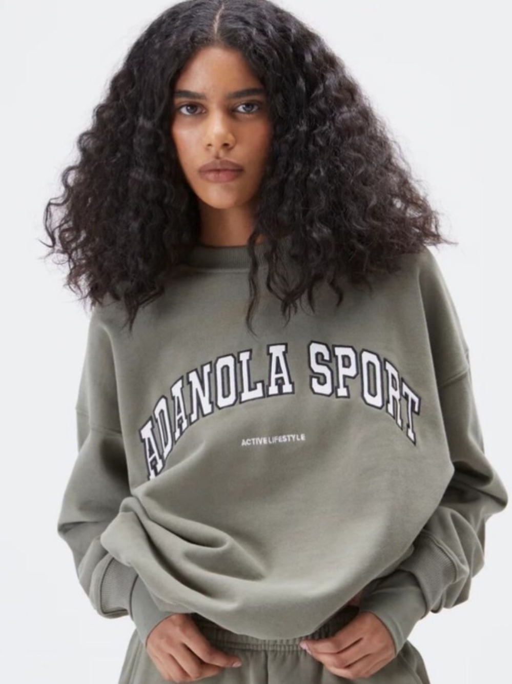 Adanola Sport Varsity Olive Crewneck Sweatshirt